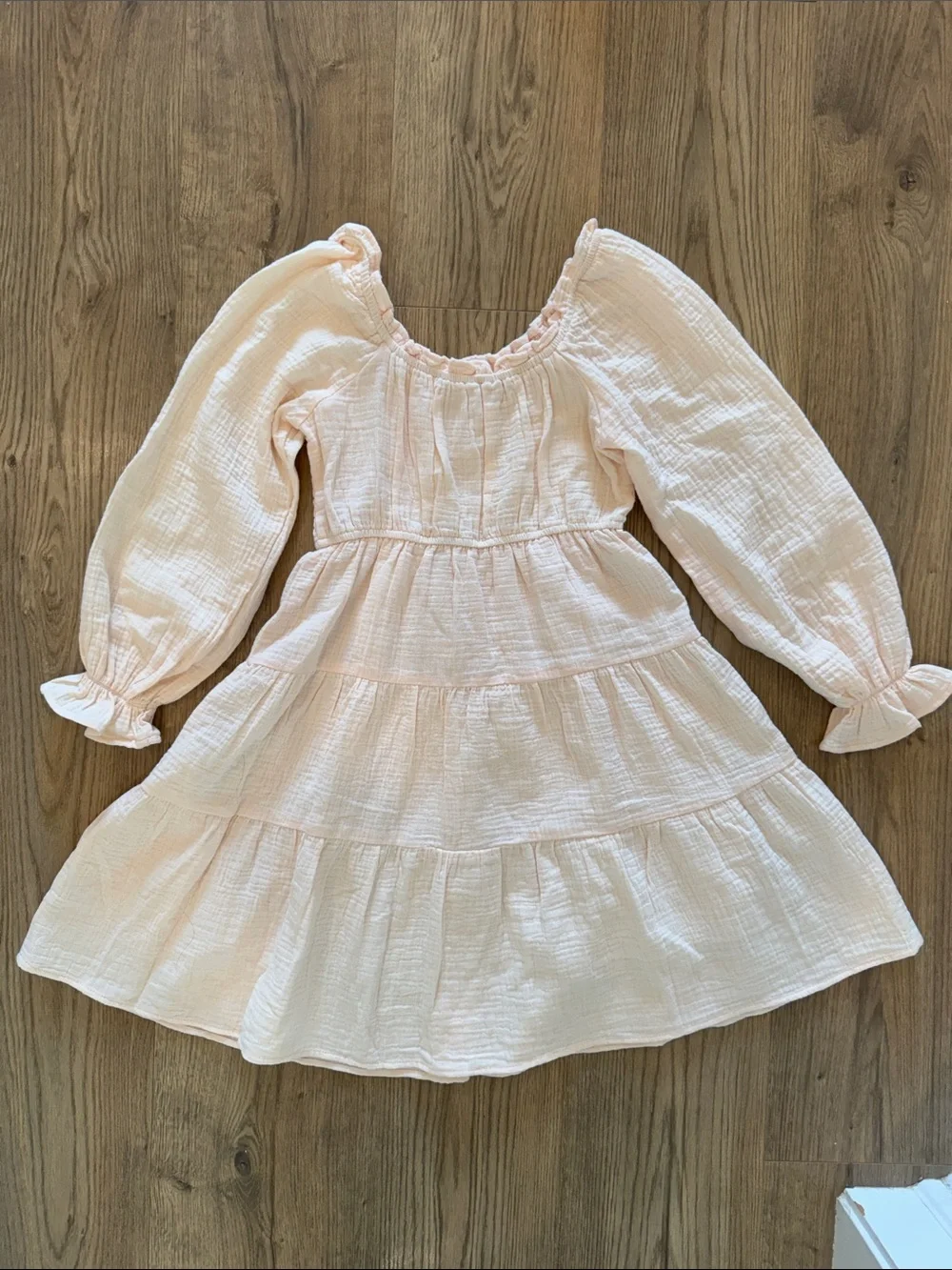 Kids Long Sleeve Tiered Dress in Light Pink